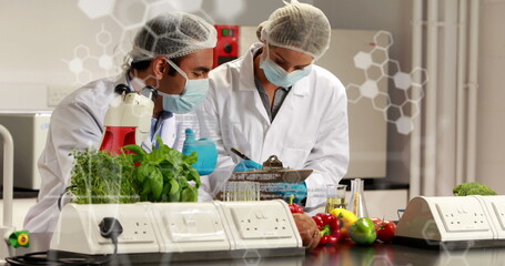 Poster - image of caucasian doctors over data processing