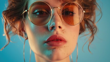 Poster - A close-up image of a woman wearing glasses. Ideal for websites and blogs