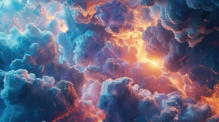 Poster - Vibrant sky with fluffy clouds, perfect for background use