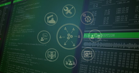 Poster - Multiple screens displaying various cybersecurity data and encryption processes