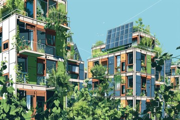 Poster - Tall buildings covered in plants, suitable for urban concept designs