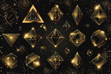 Poster - Abstract golden geometric shapes on a dark backdrop. Ideal for modern design projects