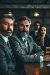 Poster - Group of business people sitting at a table, suitable for corporate presentations