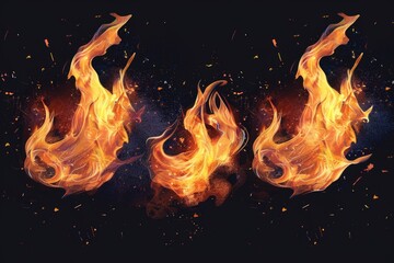 Poster - Intense fire flames on a dark, black background. Suitable for various designs and concepts