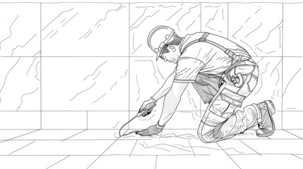 Poster - A man kneeling with a tool in his hand, suitable for construction projects