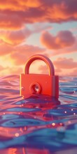Conceptual Image Of A Red Padlock Floating In A Surreal Sea Of Data.