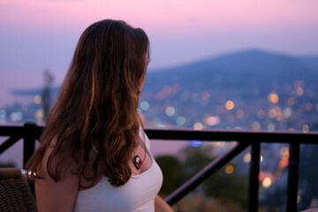 Gjirokastra attractions of Albania Thunder Sky Traveling to Albania watching the sights surprised young woman delighted with what is happening around