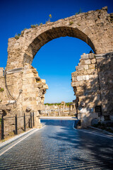 Poster - Ruins of Agora, ancient city in Side in sunny summer day, Turkey