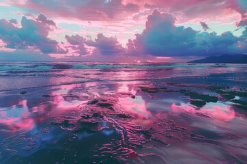 Poster - Beautiful pink and blue sunset over the ocean, perfect for travel and nature themes