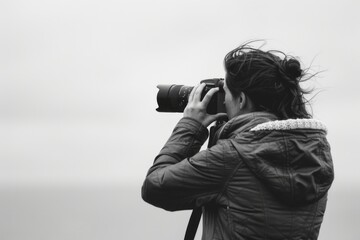 Poster - Person capturing a moment with a camera. Suitable for photography concepts