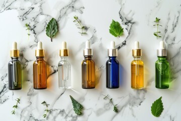 Poster - Different types of essential oil bottles, perfect for aromatherapy and spa concepts