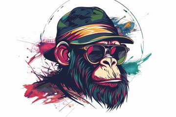 Sticker - A monkey wearing a hat and sunglasses, perfect for animal-themed designs