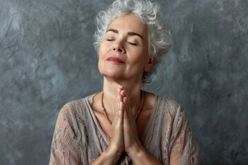Poster - A woman with her eyes closed in prayer. Suitable for religious and spiritual concepts