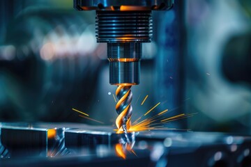 Aufkleber - Industrial machine cutting metal with sparks, suitable for manufacturing concepts