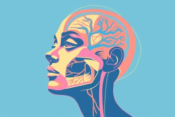 Poster - A woman's head with a visible brain, suitable for medical and educational purposes