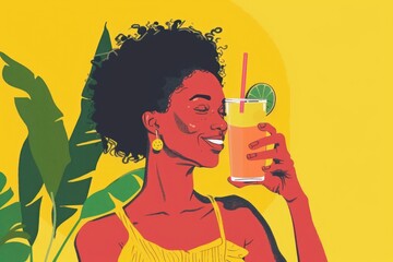 Aufkleber - A woman holding a glass of orange juice, perfect for food and drink concept
