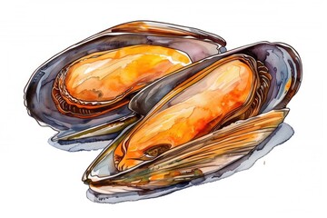 Poster - A painting of two mussels, ideal for seafood concept designs