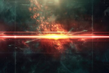 Poster - A bright red light shining in a dark space setting. Suitable for science fiction or futuristic concepts