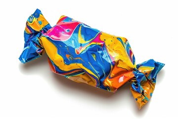 Poster - A detailed view of a candy wrapper on a plain white background. Ideal for product packaging concepts