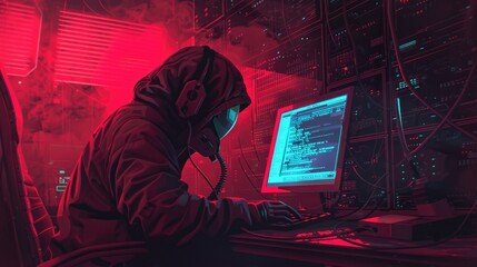 Poster - A man in a hoodie focused on working on a computer. Suitable for technology concepts
