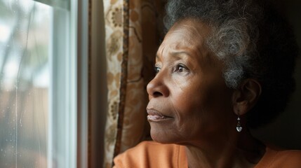 Poster - A woman looking out of a window. Suitable for various concepts and themes