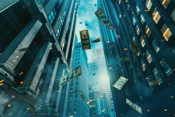 Poster - A bunch of money flying through the air. Perfect for financial concepts