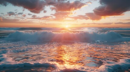 Poster - A beautiful sunset scene over the ocean waves. Perfect for travel and nature concepts
