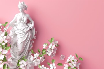 Poster - A statue of a woman with flowers, suitable for various projects