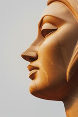 Poster - Detailed close-up of a statue depicting a woman's face. Ideal for art history projects or sculpture analysis