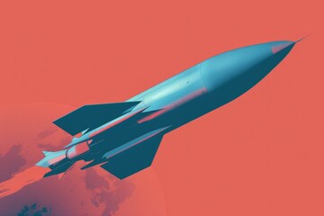 Poster - A jet flying through the air against a vibrant red background. Perfect for aviation or travel concepts