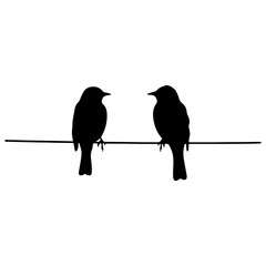 Wall Mural - two Birds On Wire svg vector illustration