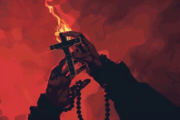 Poster - A person holding a burning cross, powerful image for various uses