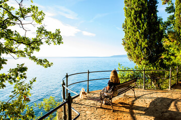 Wall Mural - Viewpoint by the sea with bench at the Adriatic sea