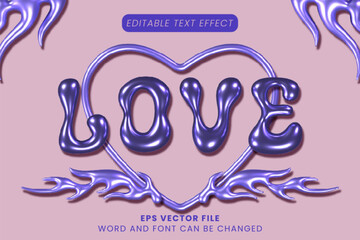 Poster - Love 3d glossy holographic inflated editable text effect
