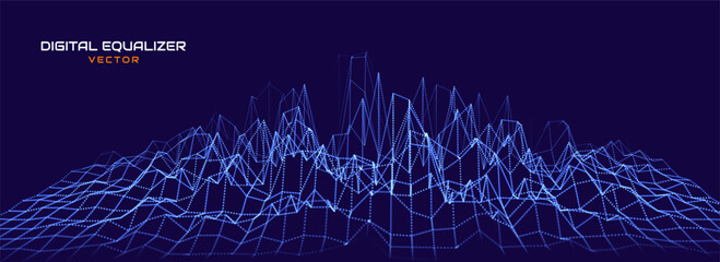 Aufkleber - Sound Wave Particles. Music Data Visualization. Dynamic Circles Dots Particles Ultrawide Party Background. Vector Illustration. Digital Sound Equalizer.
