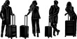 people standing with suitcases silhouette on a white background vector