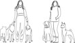 women with dogs sketch on white background vector