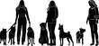 women standing with dog silhouette on white background vector