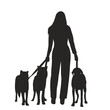 woman and dogs silhouette on white background vector