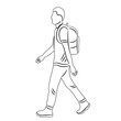 man walking with backpack sketch on white background vector
