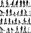 set of people riding scooters, children riding a scooter silhouette on a white background vector