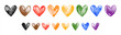 Watercolor colorful lgbt hearts set, collection. Painted Gay pride month watercolour illustration. Philly pride flag colors. Hand drawn uneven doodle heart shapes with artistic aquarelle stains.