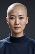 © theartcreator - Close-up Portrait of a Asian Bald Woman in a Sweatshirt, Asian Bald Woman with Cancer