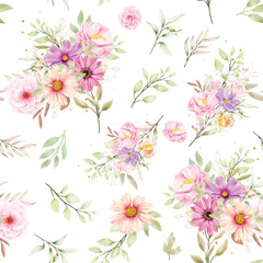 Poster - floral summer and autumn seamless pattern illustration