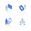 Simple set of isometric flat icons for employment 2. Contains such symbols as Speech, Headhunting, Career Growth and Outsourcing.