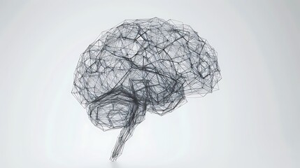 Digital Wireframe of Brain in Plain Background, Plain, digital wireframe, brain