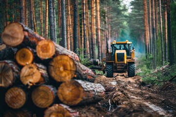 Timber Harvesting. Industry and Agriculture Concept with Harvesting of Timber for Fuel and Firewood