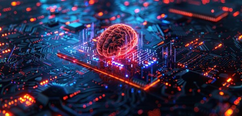 Wall Mural - A computer chip with a brain on it