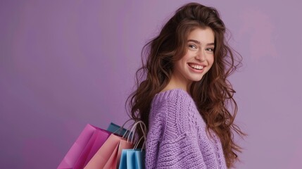 Sticker - A cheerful shopper with bags.