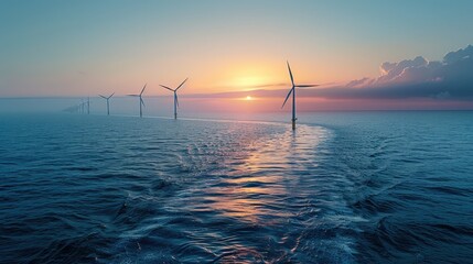 Poster - Offshore wind power, nature, simple and elegant style, side lighting, nature. Generative AI.